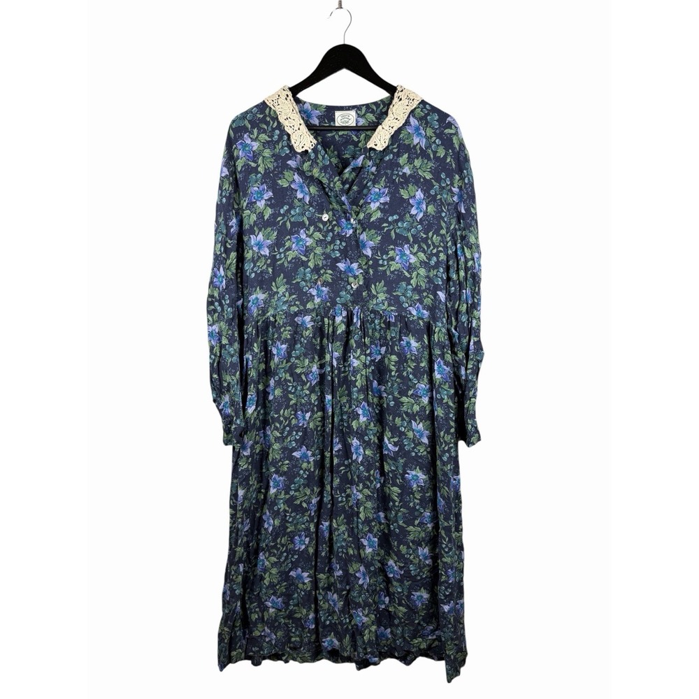 VTG Laura Ashley Dress Women's 12 Floral Wool Viscose Button Cottagecore Prairie